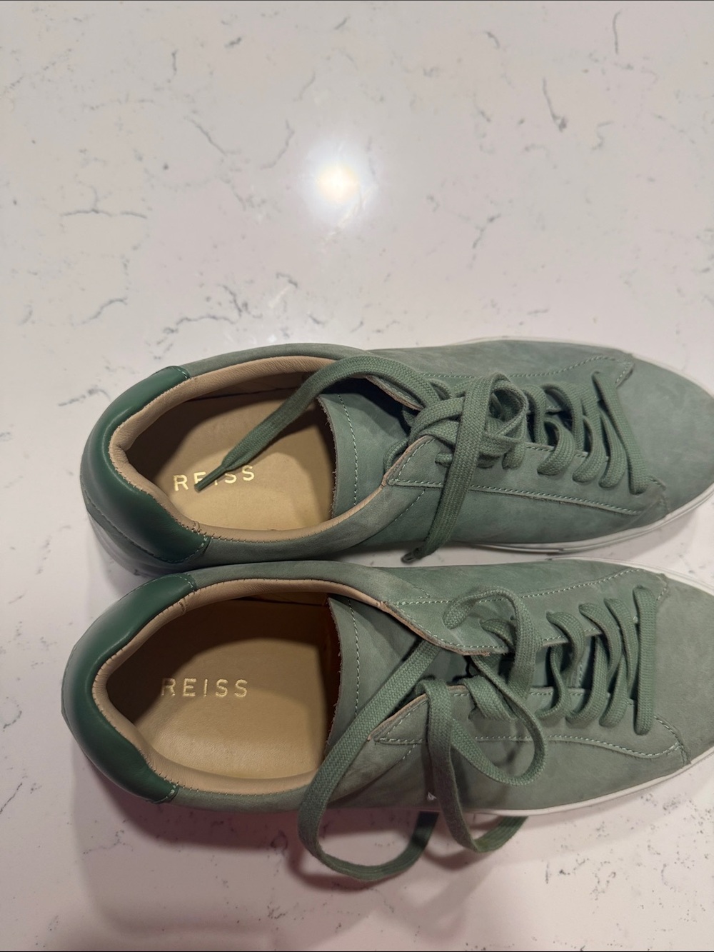 REISS Men's Sage Green Suede Low-Top Sneakers - Green/White